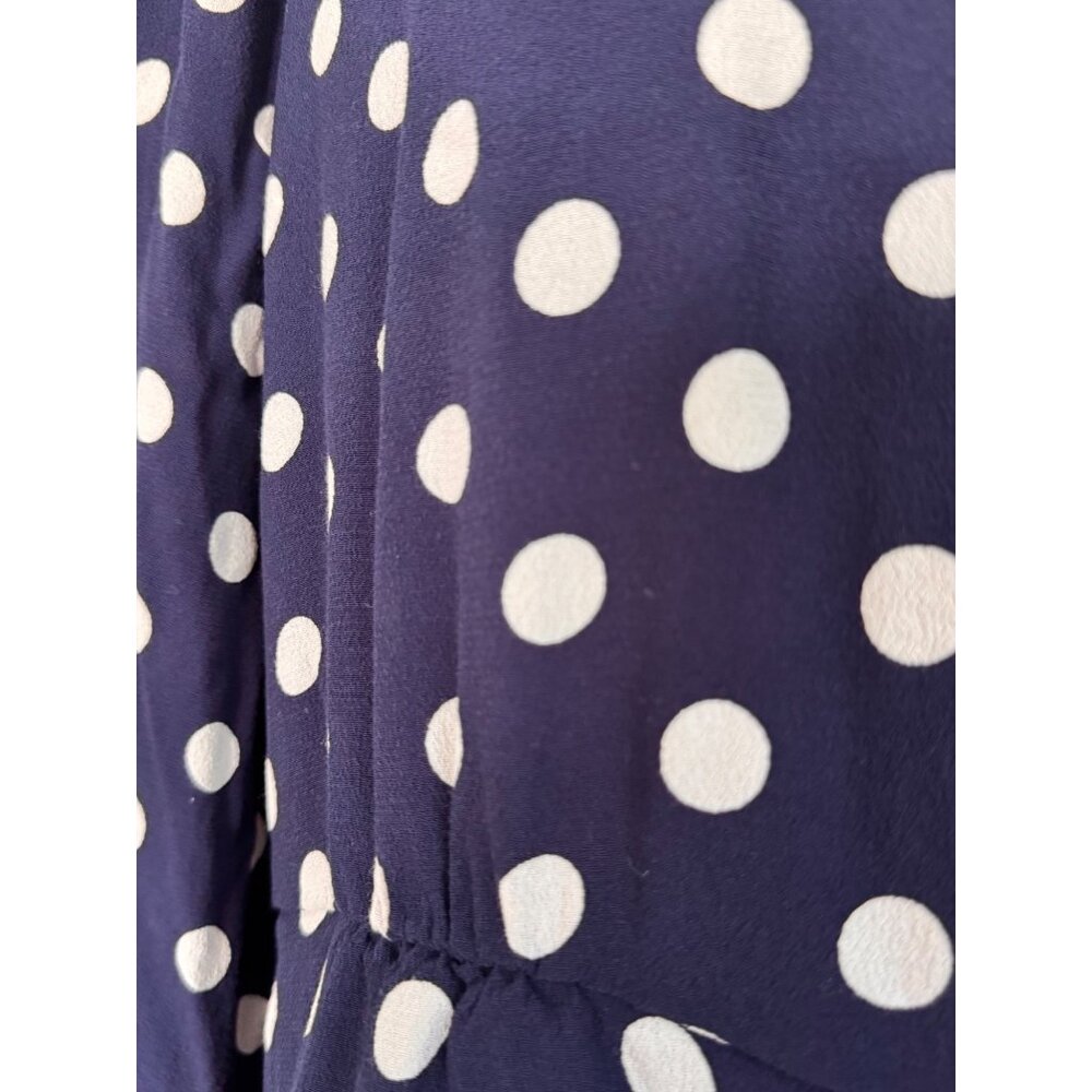 J.Crew Navy Blue & White Polka Dot Long Sleeve Blouse SZ 14 Classic - Picture 4 of 12